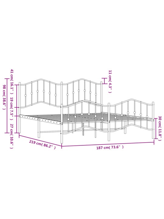 Metallinen sängynrunko päädyillä musta 183x213 cm