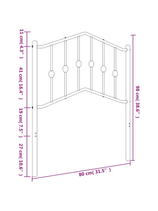 Metallinen sängynpääty musta 75 cm