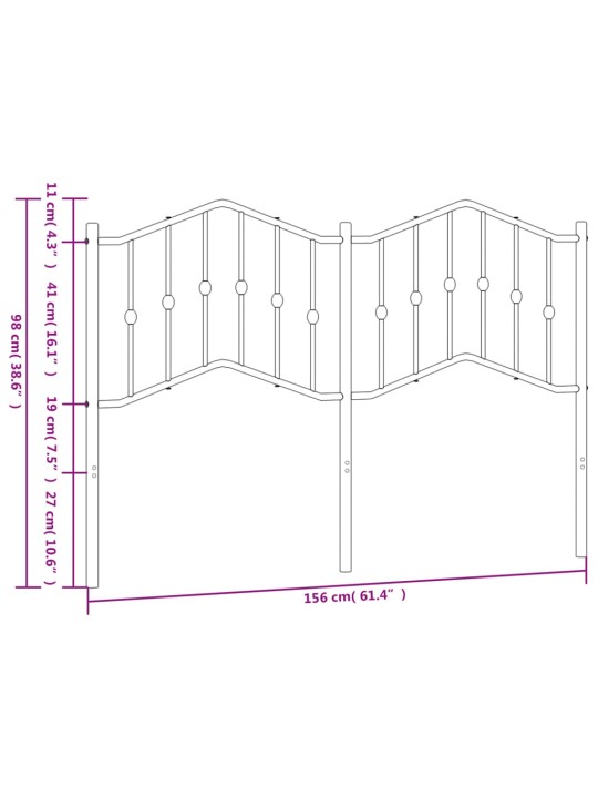 Metallinen sängynpääty musta 150 cm