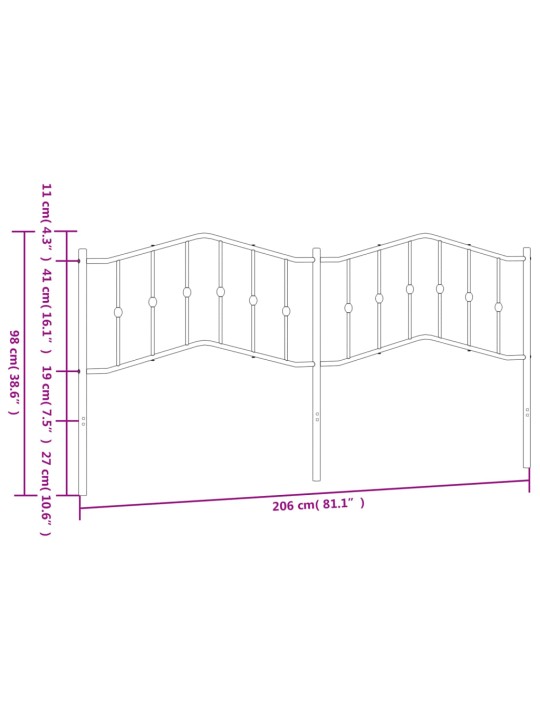 Metallinen sängynpääty musta 200 cm