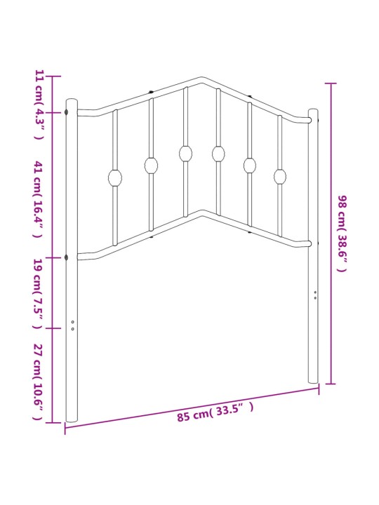 Metallinen sängynpääty valkoinen 80 cm