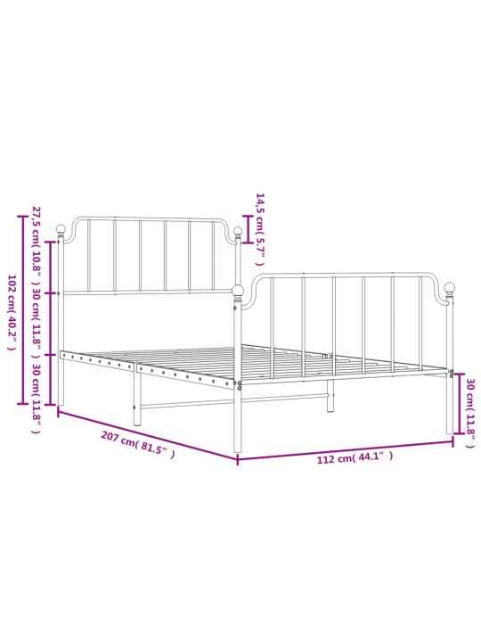 Metallinen sängynrunko päädyillä musta 107x203 cm