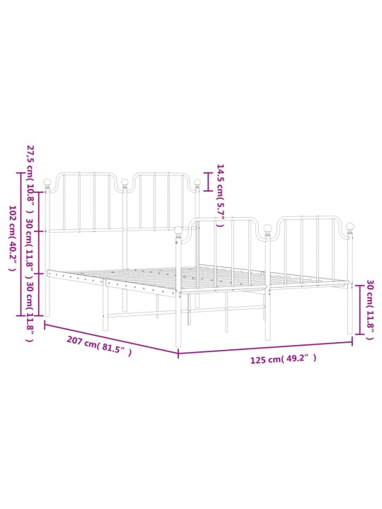 Metallinen sängynrunko päädyillä musta 120x200 cm