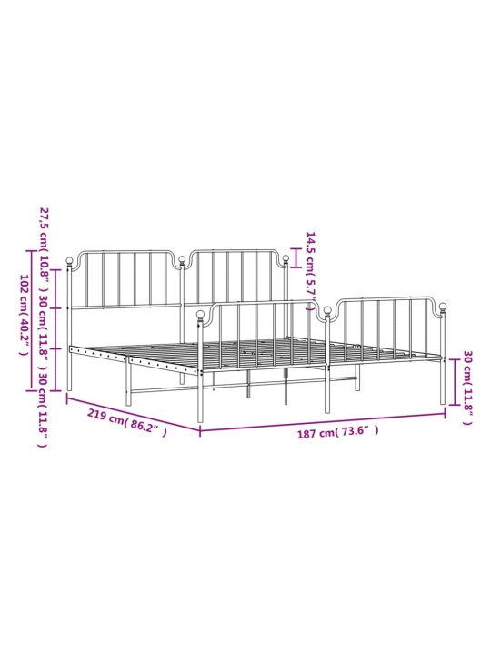 Metallinen sängynrunko päädyillä musta 183x213 cm