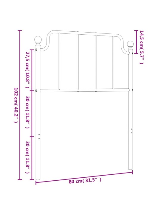 Metallinen sängynpääty musta 75 cm