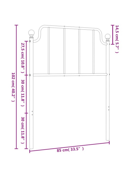 Metallinen sängynpääty musta 80 cm