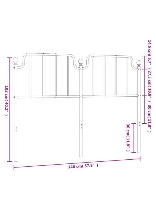 Metallinen sängynpääty musta 140 cm