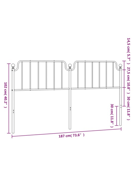 Metallinen sängynpääty musta 180 cm