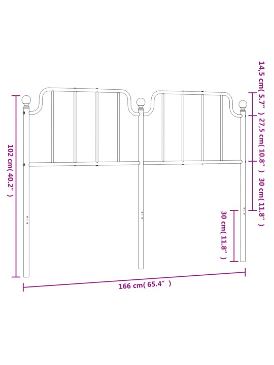 Metallinen sängynpääty valkoinen 160 cm