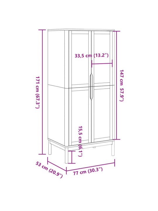 Vaatekaappi floro vahanruskea 77x53x171 cm täysi mänty