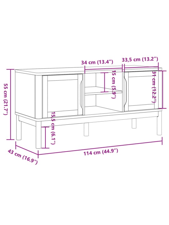 TV-taso FLORO vahanruskea 114x43x55 cm täysi mänty