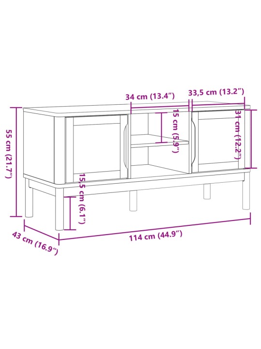 TV-taso FLORO valkoinen 114x43x55 cm täysi mänty