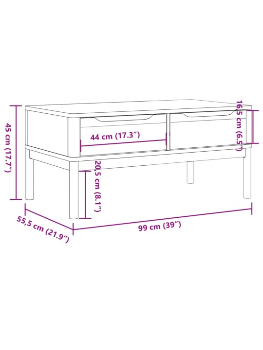 Sohvapöytä FLORO harmaa 99x55,5x45 cm täysi mänty