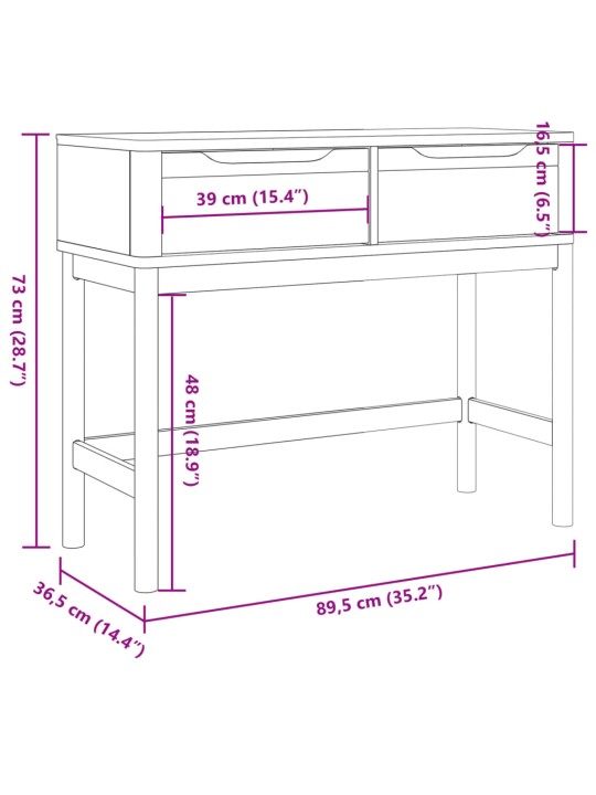 Konsolipöytä FLORO vahanruskea 89,5x36,5x73 cm täysi mänty