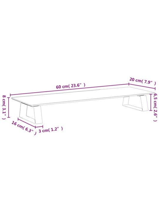 Näyttöteline valkoinen 60x20x8 cm karkaistu lasi ja metalli