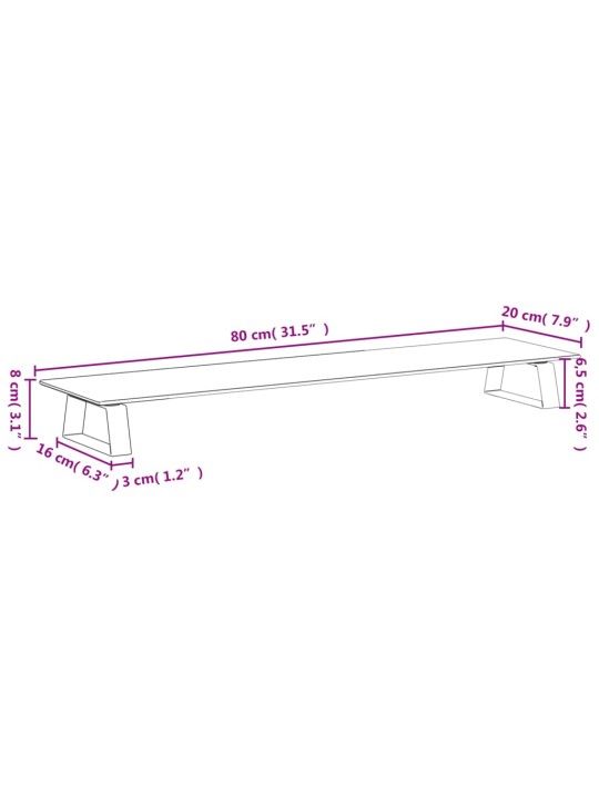 Näyttöteline musta 80x20x8 cm karkaistu lasi ja metalli