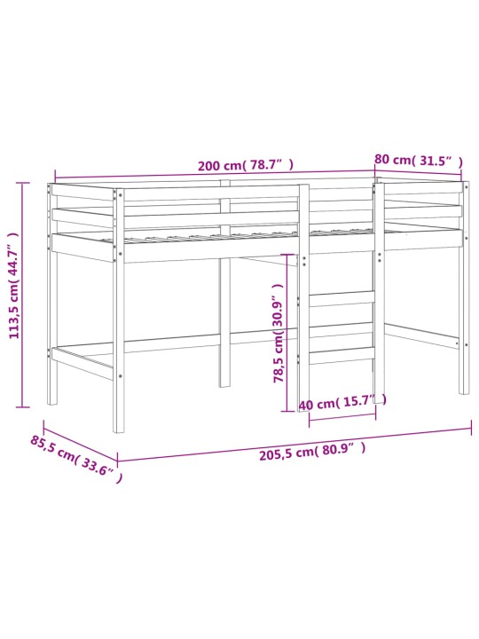 Lasten parvisänky tikkailla musta 80x200 cm täysi mänty