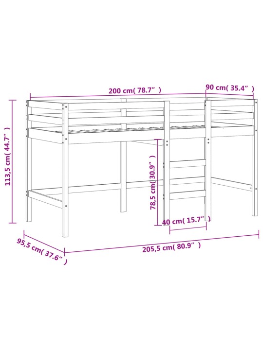 Lasten parvisänky tikkailla musta 90x200 cm täysi mänty