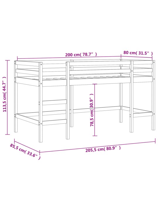 Lasten parvisänky tikkailla musta 80x200 cm täysi mänty