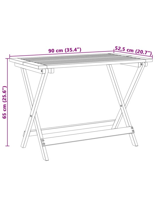 Kokoontaittuva puutarhapöytä 90x52,5x65 cm täysi akasiapuu