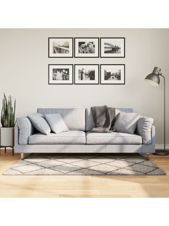 Pörrömatto PAMPLONA korkeanukka moderni beige/antras. 80x150 cm