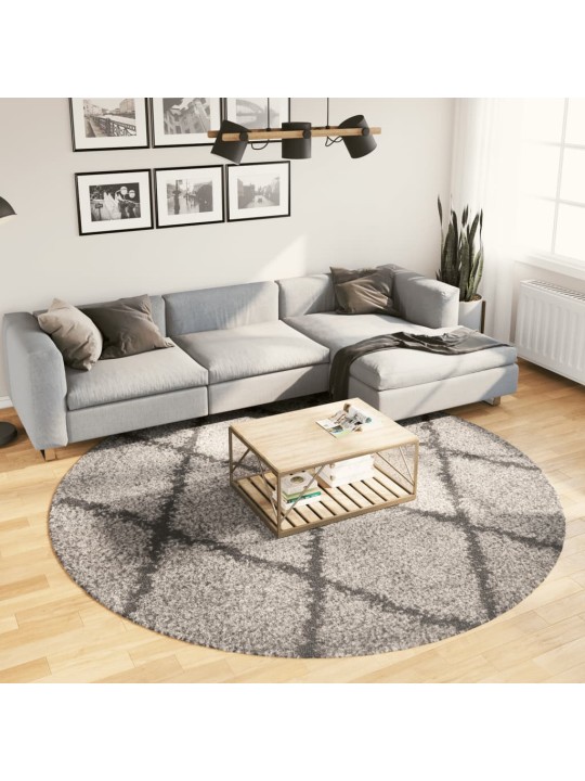 Pörrömatto PAMPLONA korkeanukka moderni beige/antras. Ø 240 cm