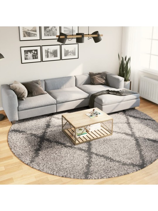 Pörrömatto PAMPLONA korkeanukka moderni beige/antras. Ø 280 cm