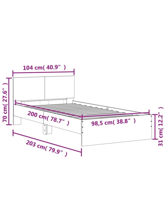 Sängynrunko päädyllä musta 100x200 cm tekninen puu