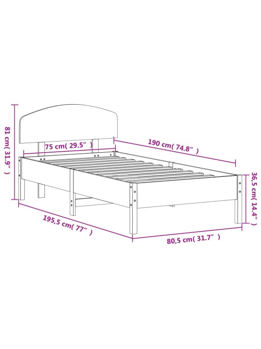 Sängynrunko ilman patjaa vahanruskea 75x190 cm täysi mänty