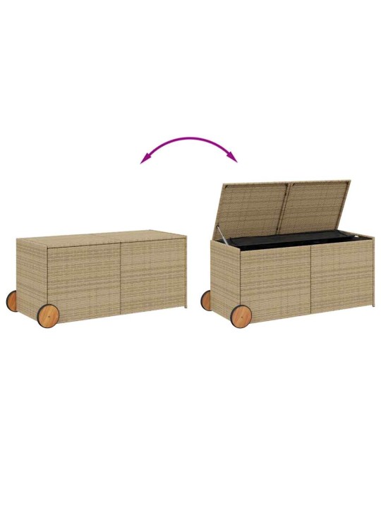 Puutarhan säilytyslaatikko pyörillä beige 283 l polyrottinki