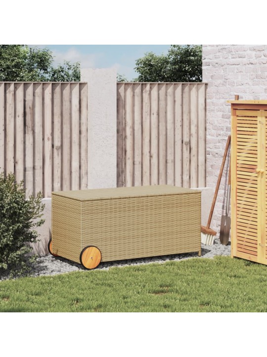 Puutarhan säilytyslaatikko pyörillä beige 190 l polyrottinki