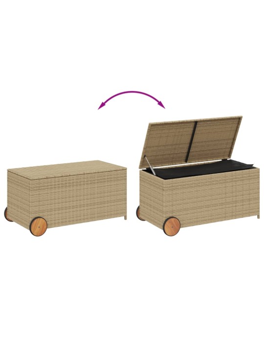 Puutarhan säilytyslaatikko pyörillä beige 190 l polyrottinki