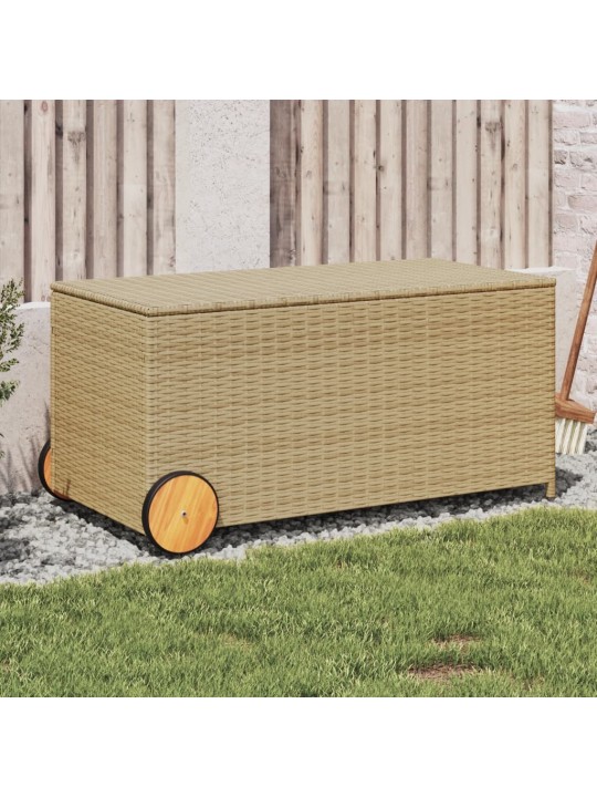 Puutarhan säilytyslaatikko pyörillä beige 190 l polyrottinki