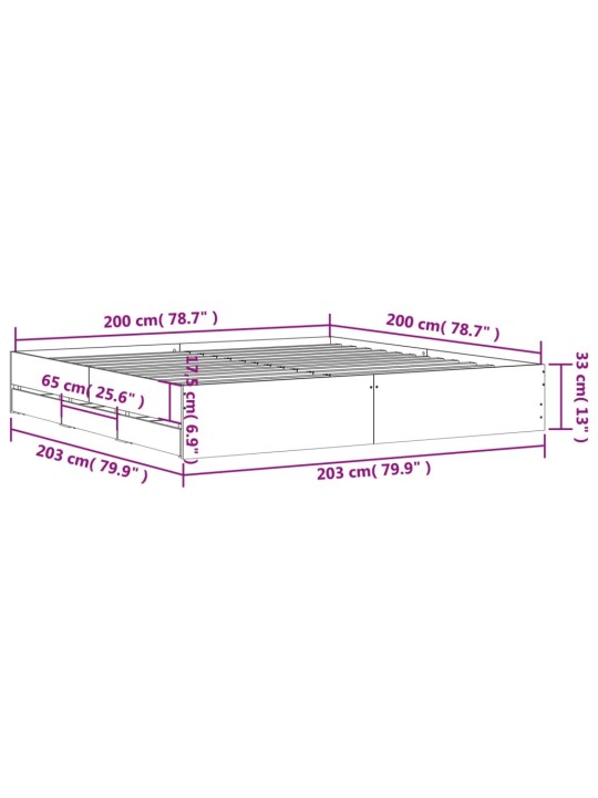 Sängynrunko laatikoilla musta 200x200 cm tekninen puu