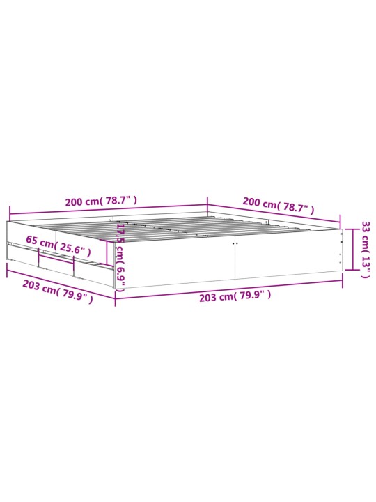 Sängynrunko laatikoilla ruskea tammi 200x200 cm tekninen puu