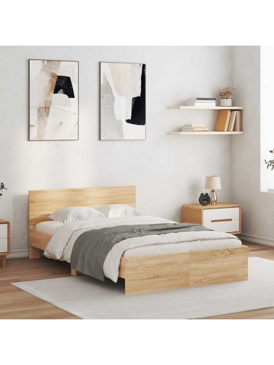Sängynrunko päädyllä ja led-valoilla sonoma-tammi 120x200 cm