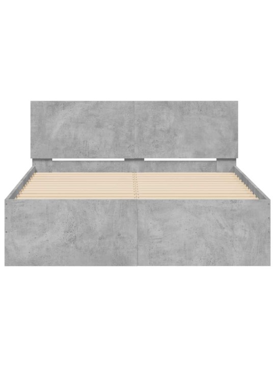 Sängynrunko päädyllä ja led-valoilla betoninharmaa 140x190 cm