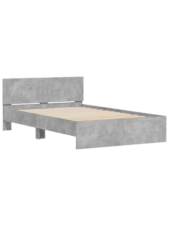 Sängynrunko päädyllä ja led-valoilla betoninharmaa 135x190 cm