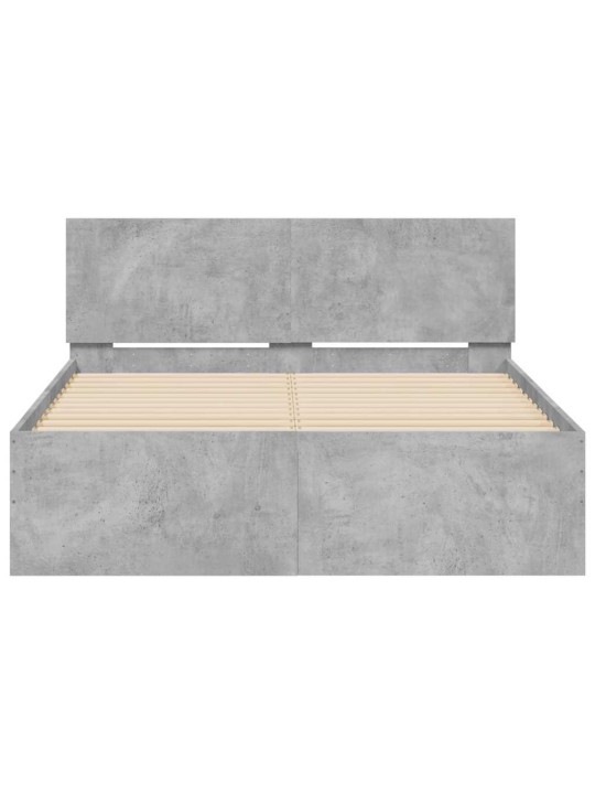 Sängynrunko päädyllä ja led-valoilla betoninharmaa 135x190 cm