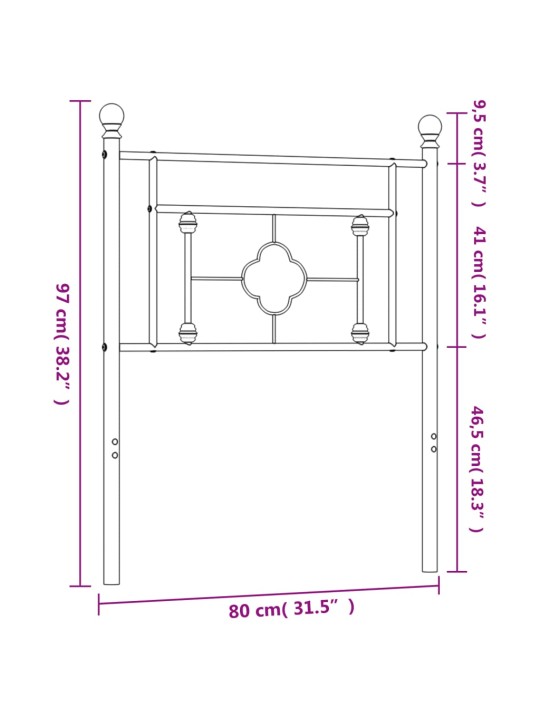 Metallinen sängynpääty musta 75 cm