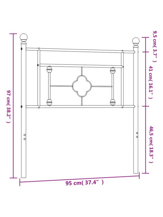 Metallinen sängynpääty musta 90 cm