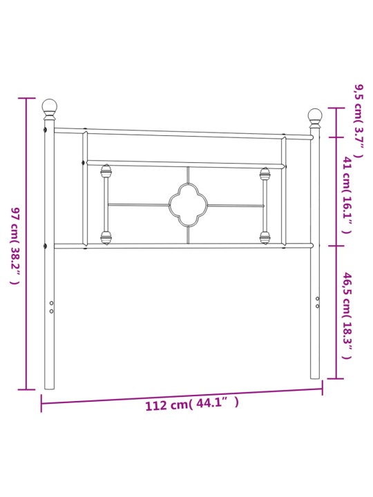 Metallinen sängynpääty musta 107 cm