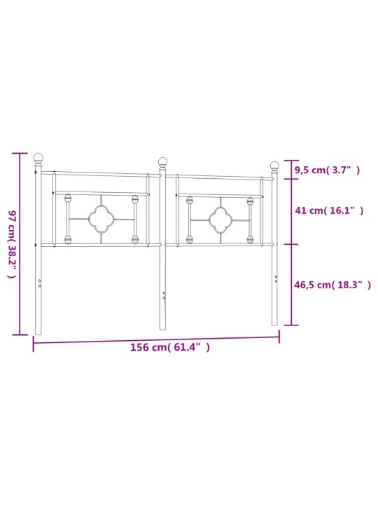 Metallinen sängynpääty musta 150 cm