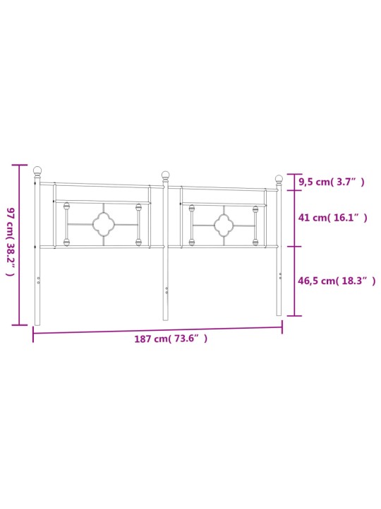 Metallinen sängynpääty musta 180 cm