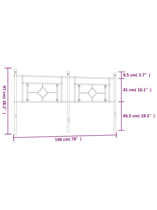 Metallinen sängynpääty musta 193 cm