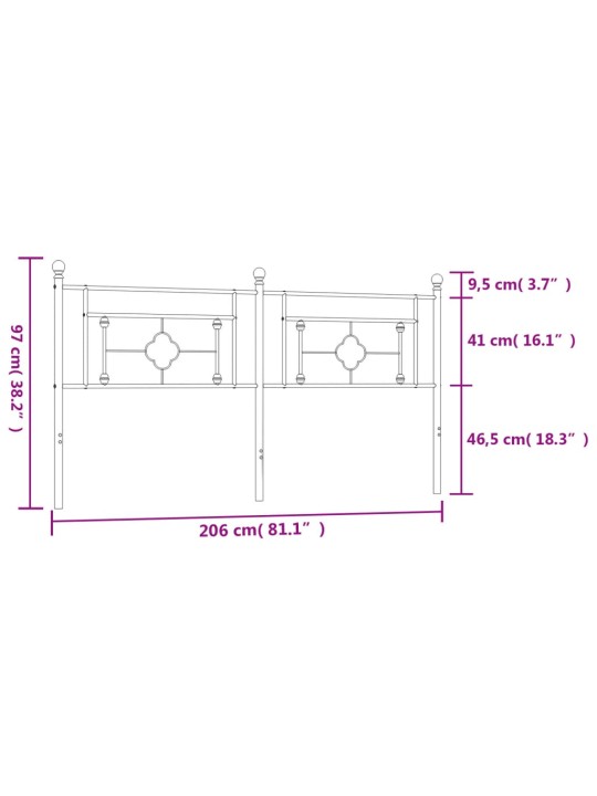 Metallinen sängynpääty musta 200 cm