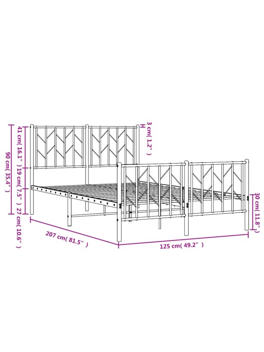 Metallinen sängynrunko päädyillä musta 120x200 cm