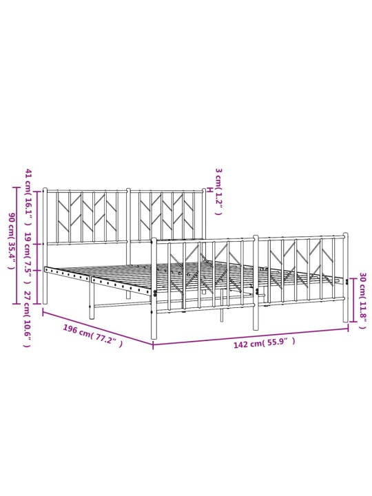Metallinen sängynrunko päädyillä musta 135x190 cm