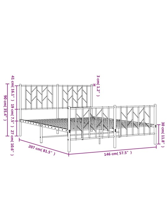 Metallinen sängynrunko päädyillä musta 140x200 cm