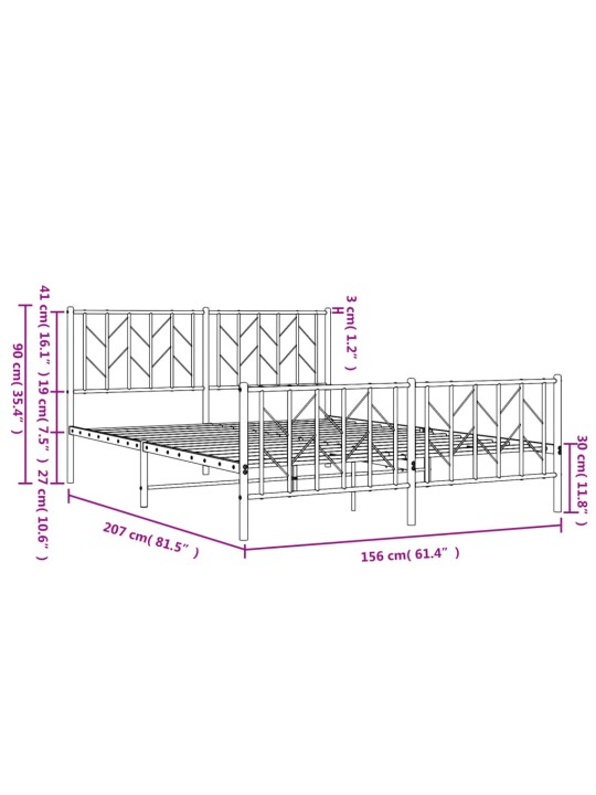 Metallinen sängynrunko päädyillä musta 150x200 cm